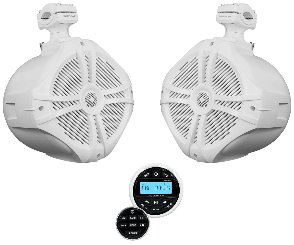 White 8" Marine Wakeboard Swivel Tower Speakers with Receiver Y2602