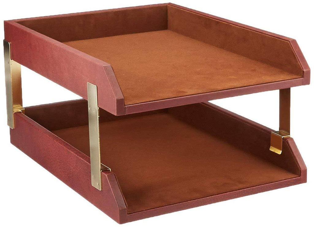 Mocha Leather Double Letter Tray Y79323