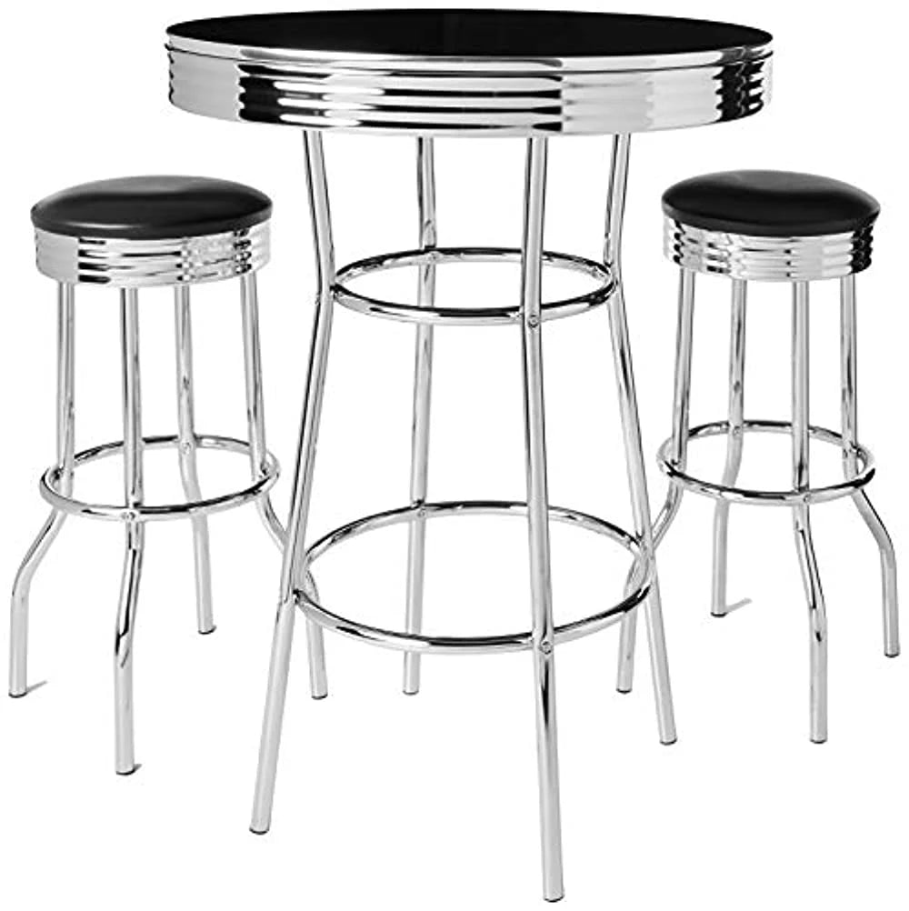 3 Piece Bar Set with 2 Stools Black and Chrome M48673