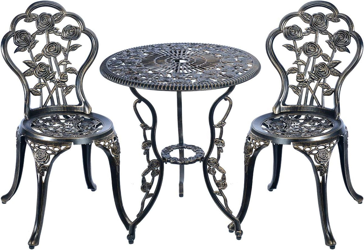 Antique Copper 3 Piece Cast Aluminum Bistro Table Set W1834