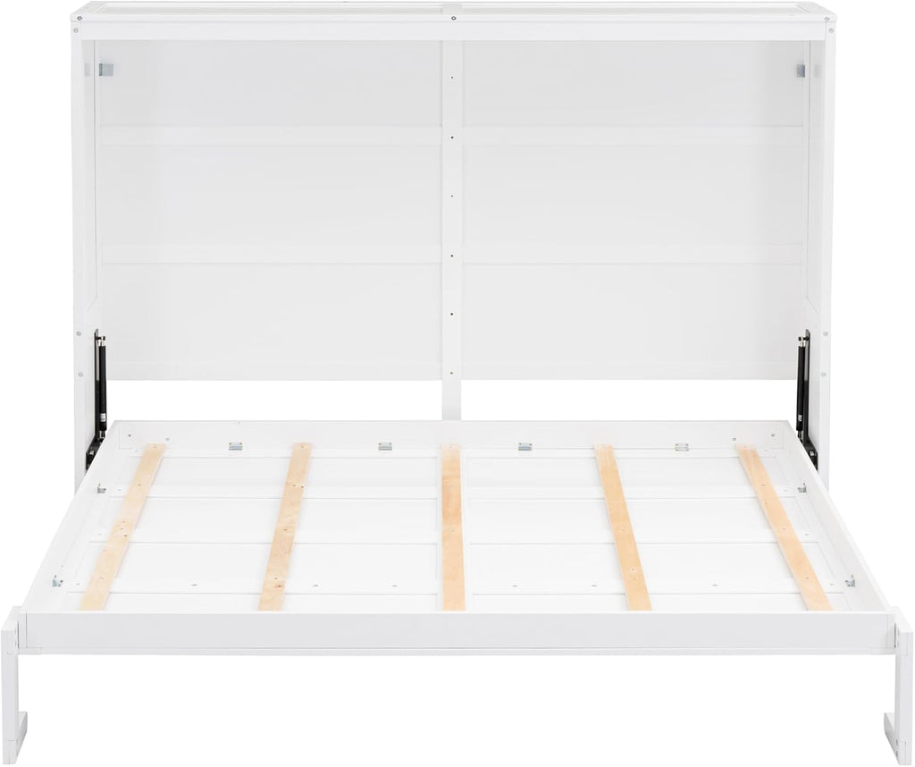 White Solid Wood Queen Size Murphy Bed T733949