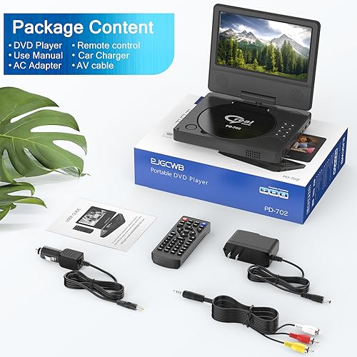 9.5" Portable DVD Player with 7.5" Swivel Display Screen, 5-Hour Built-in Rechargeable Battery, Black M1357
