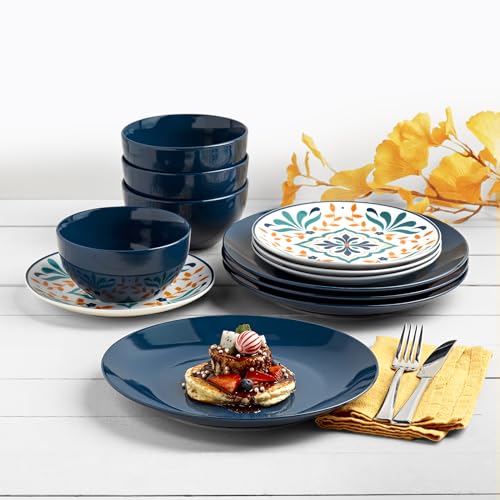 12-Piece Ceramic Dinnerware Set, Service for 4, Blue E58912