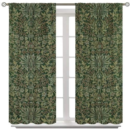 Vintage Green Printed Curtains 42x45 Inch 2 Panels E72900