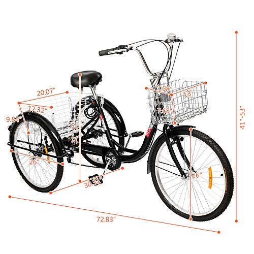 Adult Tricycle 7 Speed 24/26 Inch 3 Wheel Trike with Folding Front & Rear Basket R34916