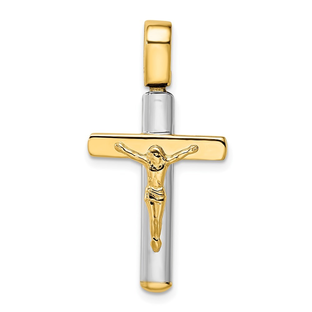 14k Two Tone Gold Crucifix Pendant Necklace R3148