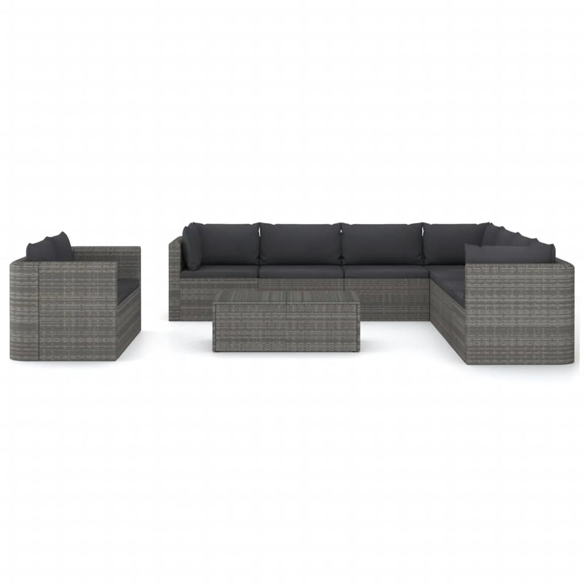 10 Piece Gray Poly Rattan Corner Sofa and 4 Middle Sofas with Coffee Table K2297