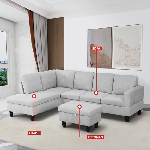 Beige L Shaped Sectional Sofa with Storage Ottoman J436