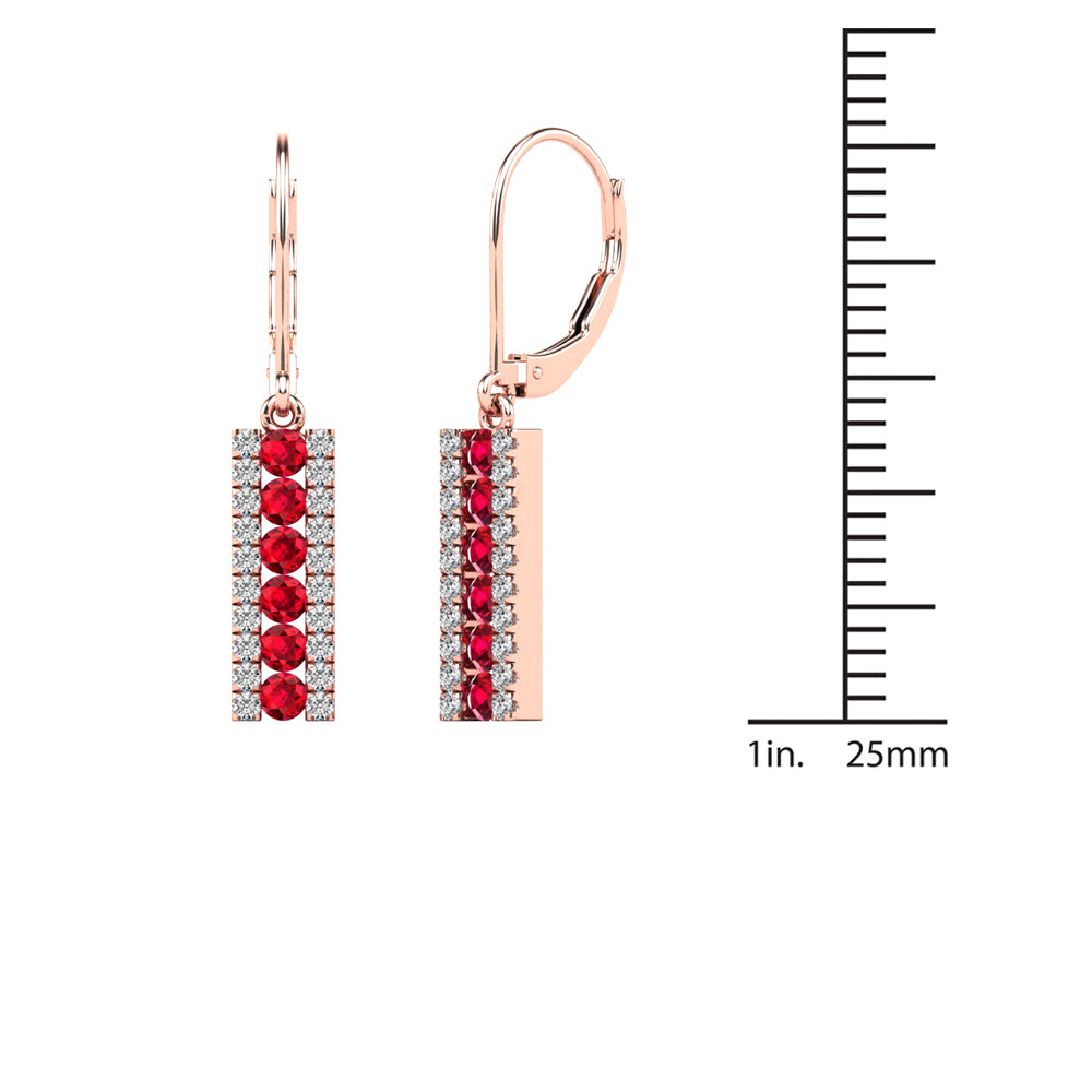 14K Rose Gold Diamond and Ruby Bar Drop Earrings S13328