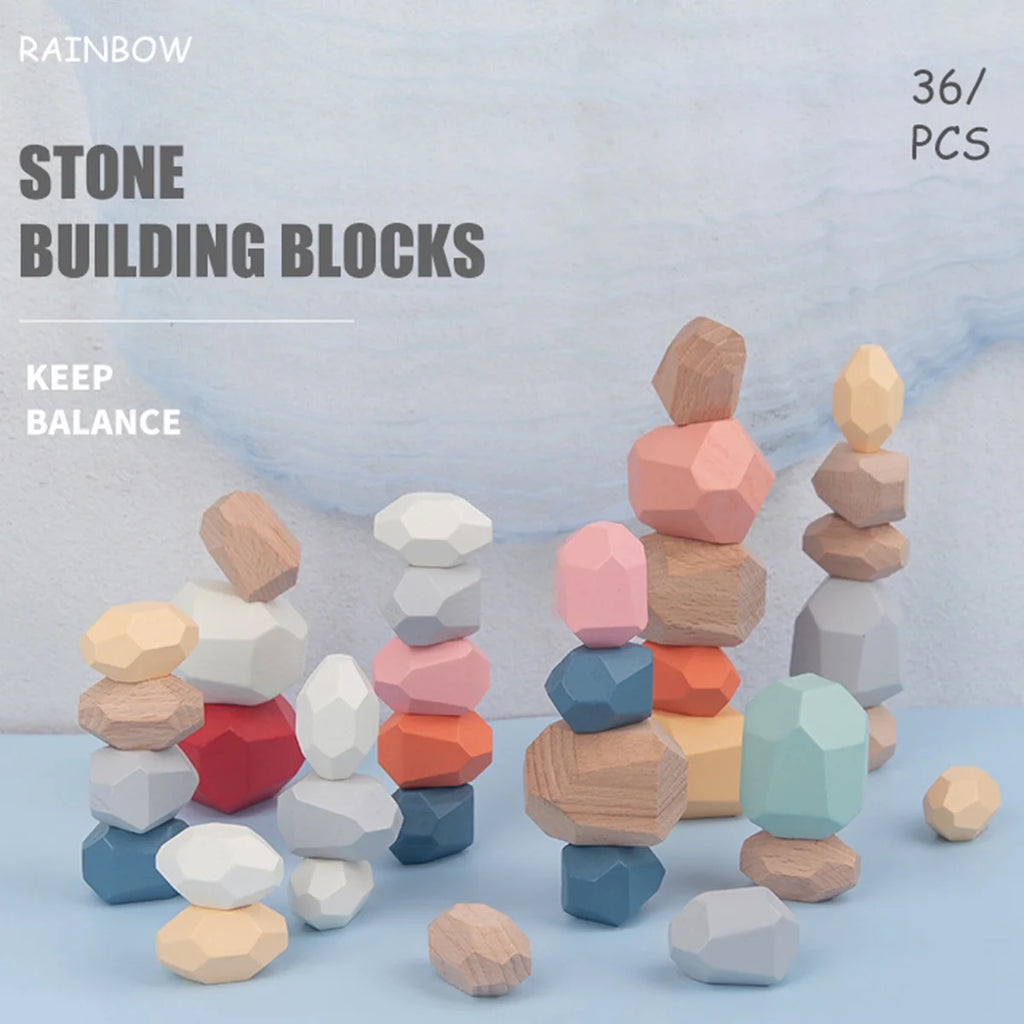 36Pcs Colorful Wooden Stacking Balancing Stone Building Blocks C311449