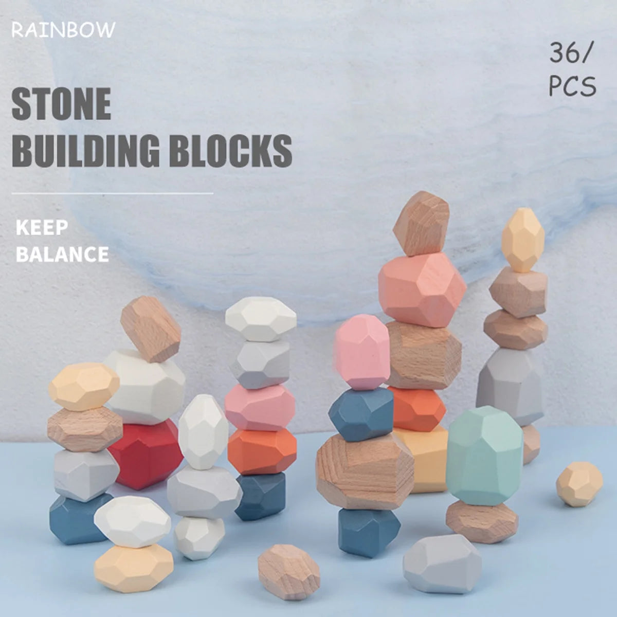 36Pcs Colorful Wooden Stacking Balancing Stone Building Blocks C311449