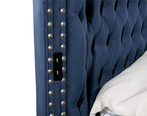 Black Queen Size Velvet Upholstered Platform Bed Frame with Bluetooth Speakers and USB M312735