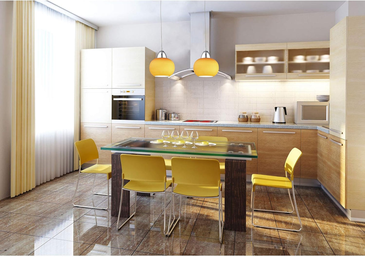 3 Light LED Pendant with Yellow Glass, Chrome S9884