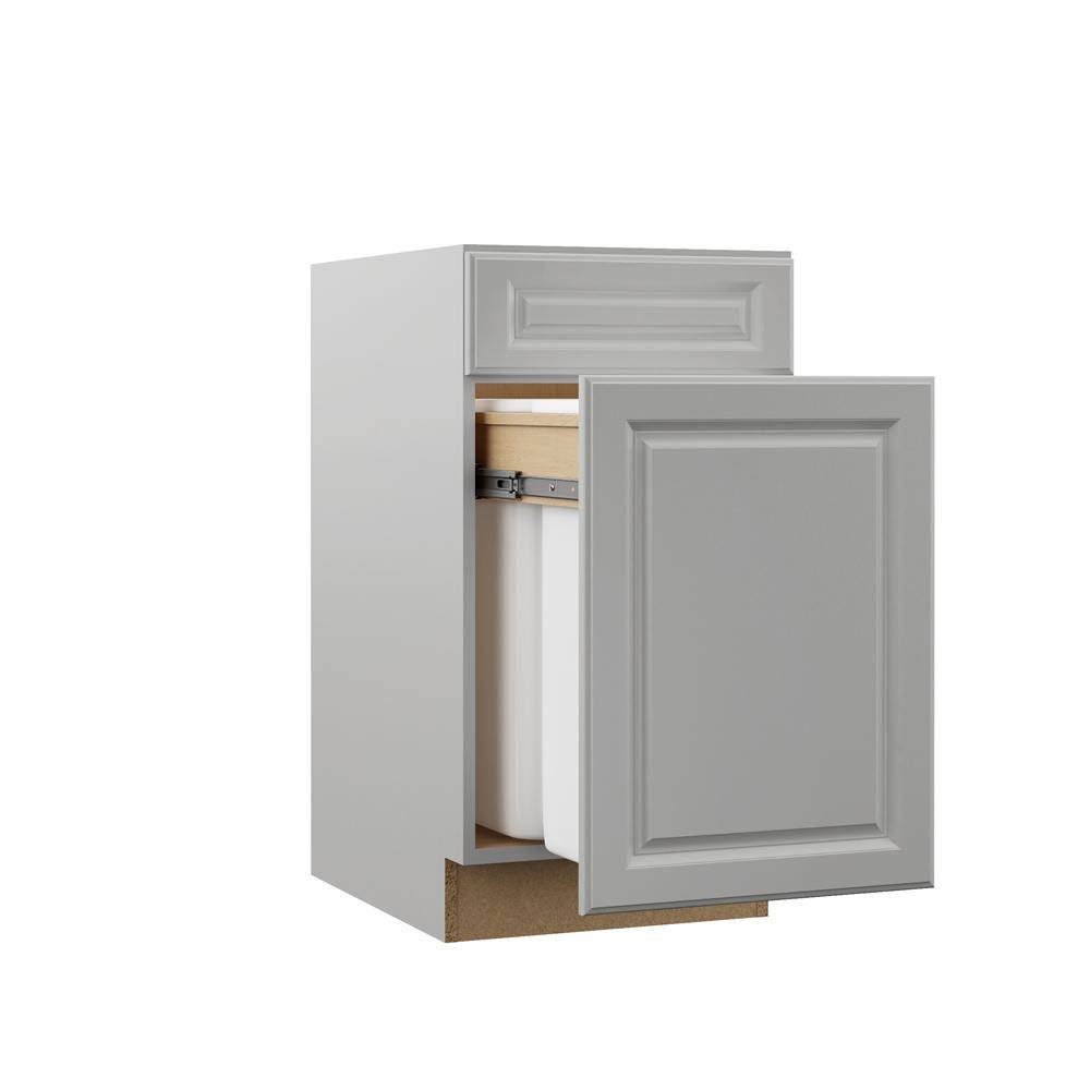 Assembled Dual Pull Out Trash Can Base Kitchen Cabinet in Heron Gray T2094