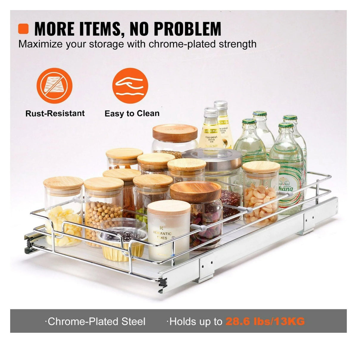 Chrome Heavy Duty Slide Out Cabinet Organizer 11x21 S305054