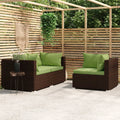 3 Piece Patio Lounge Set with Green Cushions Brown Poly Rattan Outdoor Sectional Sofa Set Steel Frame T8179