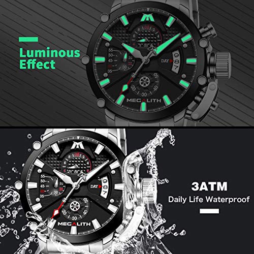 45mm Stainless Steel Chronograph Waterproof Analog Quartz Date Heavy Duty Men's Watch H438597