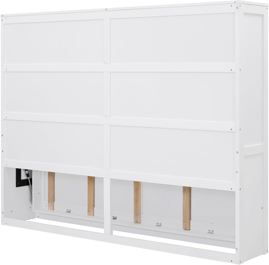 White Solid Wood Queen Size Murphy Bed T733949