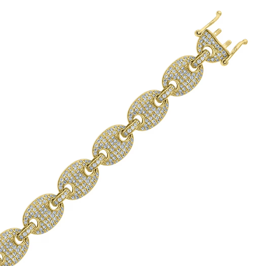 925 Sterling Silver Yellow CZ Pave 10mm 28 Inch Mariner Link Chain Q5699