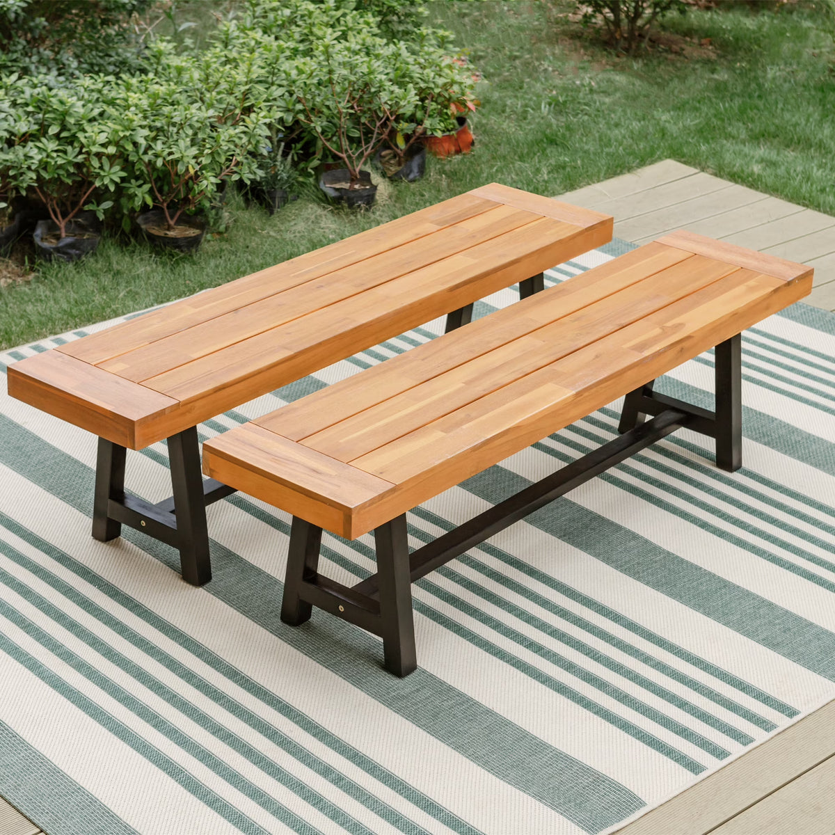 2PCS Patio Wood Benches F531
