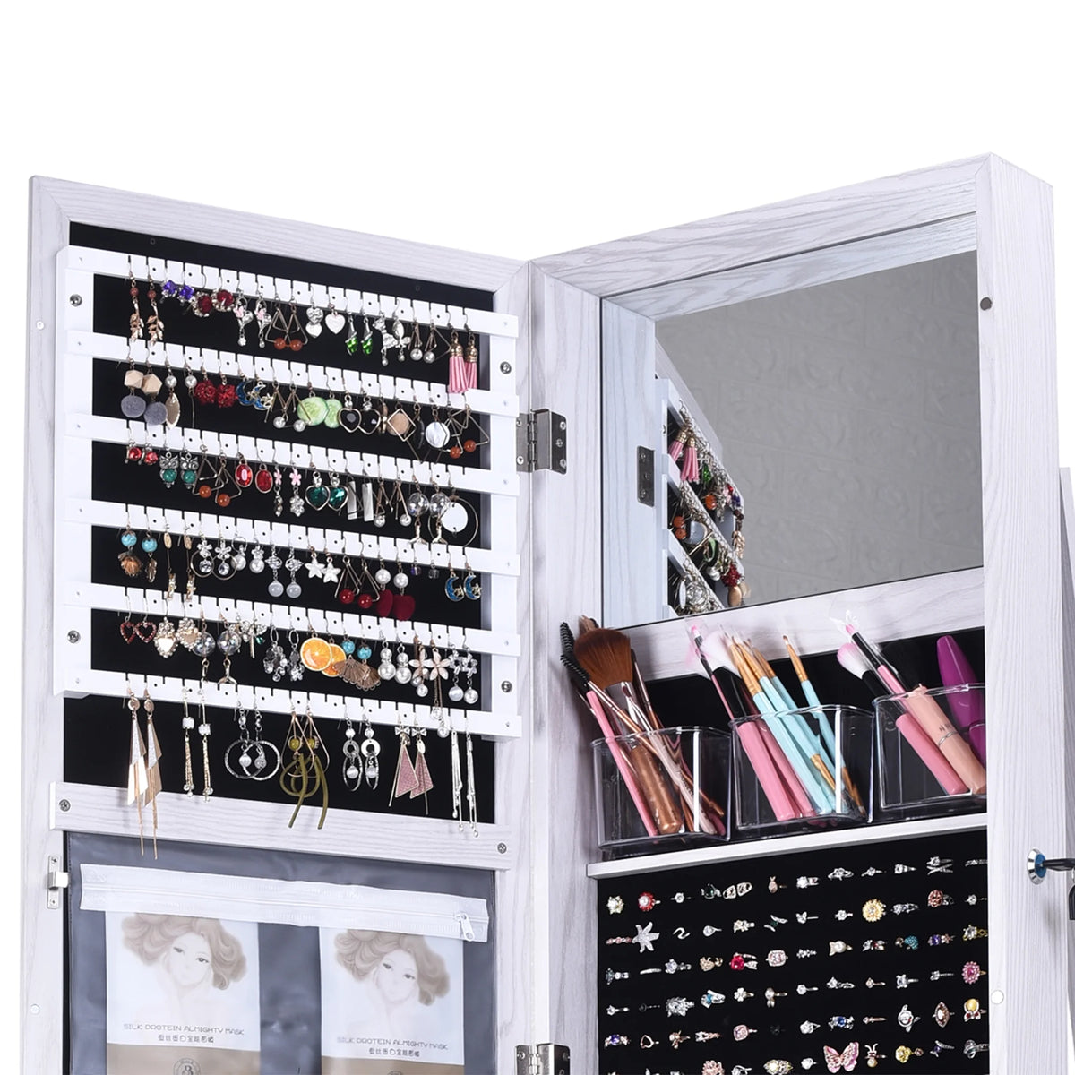 White Rotatable Jewelry Armoire with Full-length Mirror N267