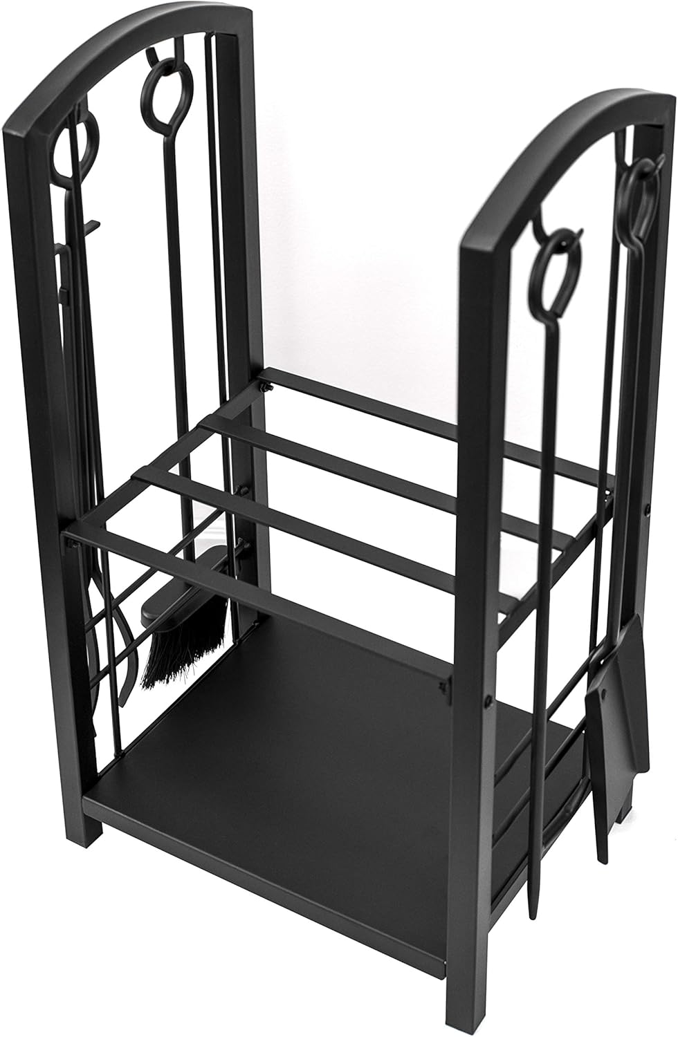5-Piece Fireplace Tool Set with Log Rack, Black E898606