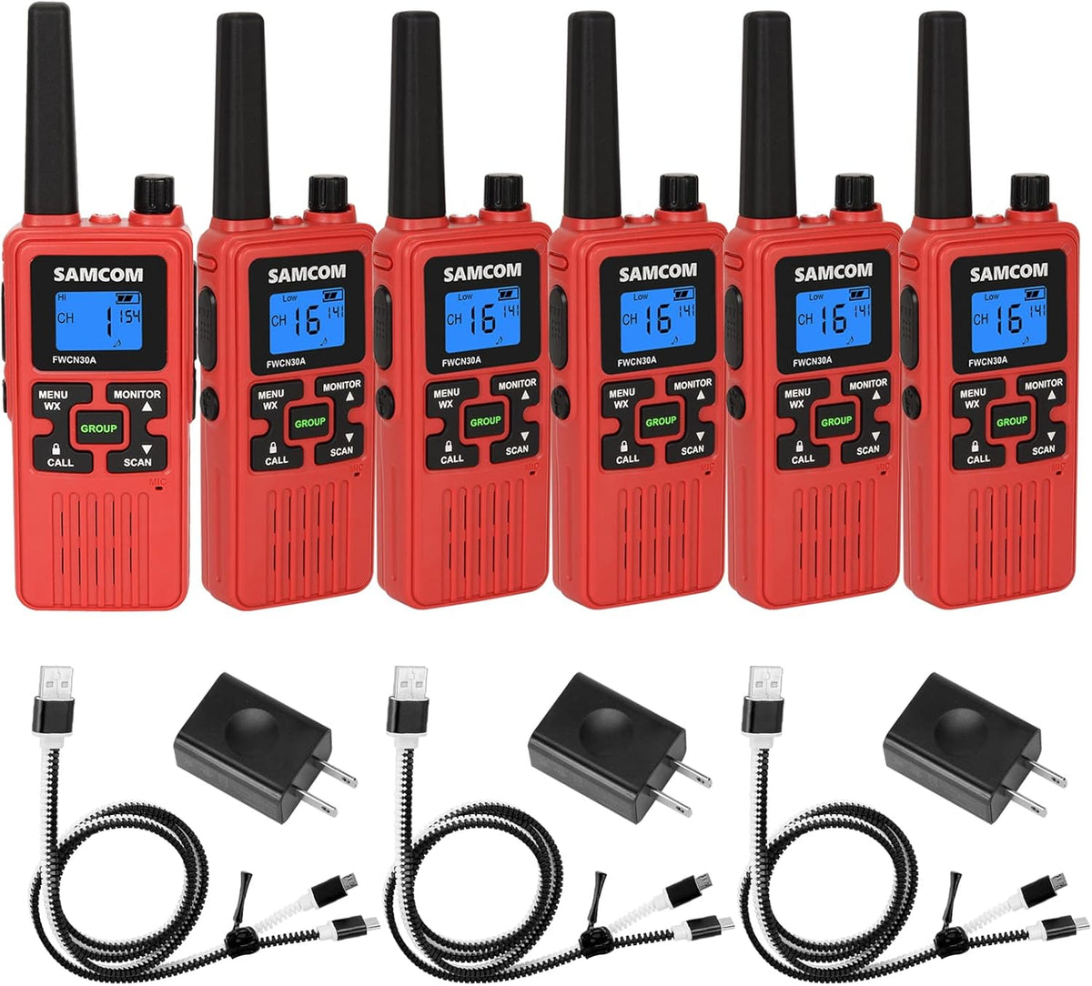 6 Pcs Black FRS 2-Way Radios with 1250mAh Battery P678