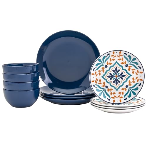 12-Piece Ceramic Dinnerware Set, Service for 4, Blue E58912