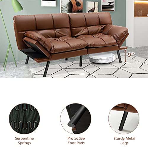 Brown Memory Foam Convertible Futon Sofa Bed with Adjustable Armrest U400