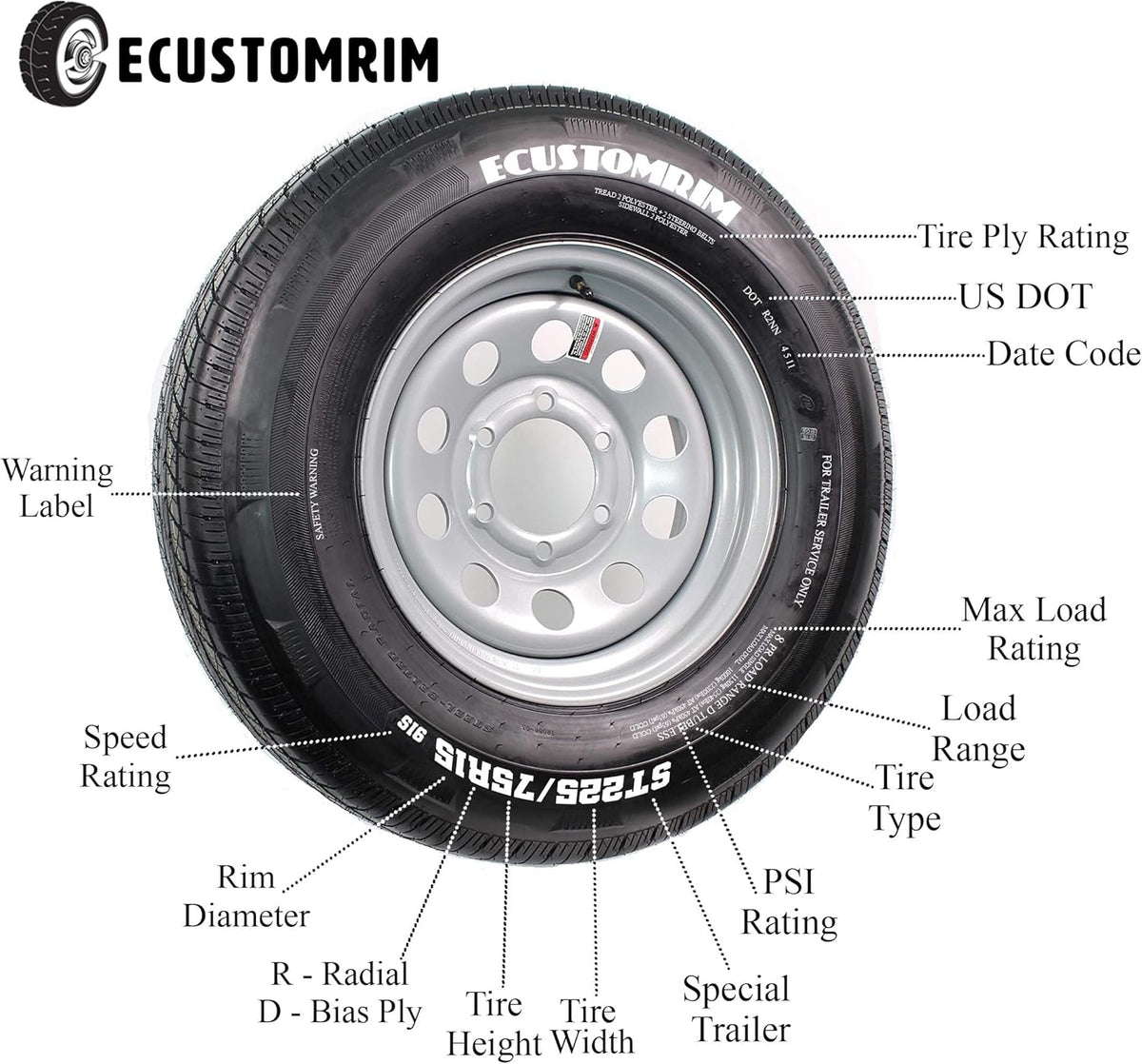 2-Pk Hankook ST225/75R15 Trailer Tire On Silver Mod Rim 6 Lug Wheel LRE X31538