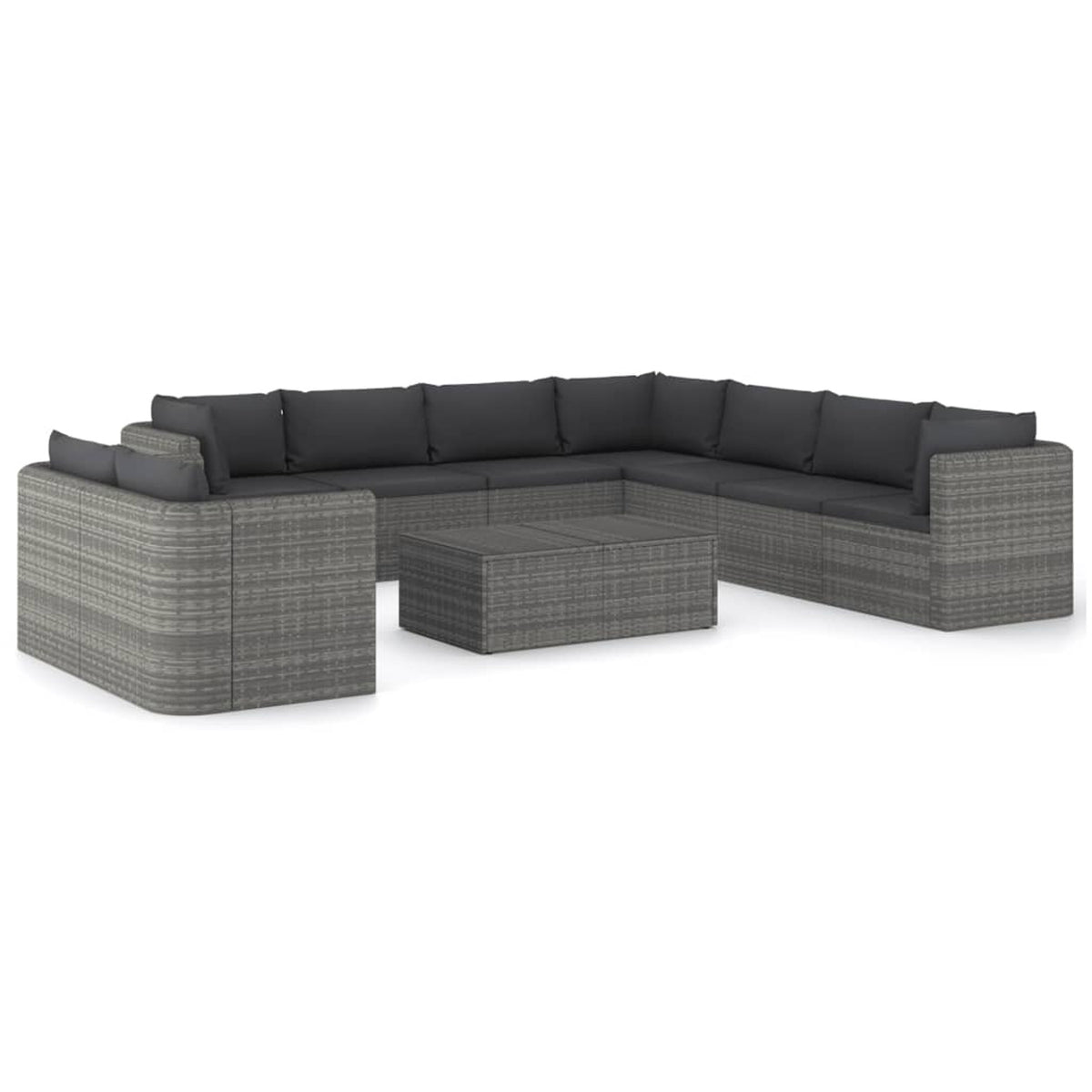10 Piece Gray Poly Rattan Corner Sofa and 4 Middle Sofas with Coffee Table K2297