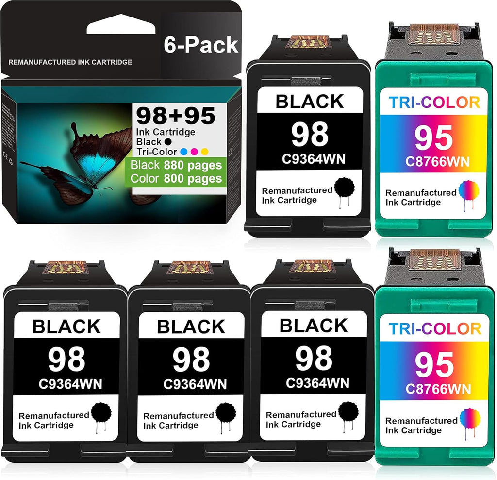 6 Pack Remanufactured Ink Cartridge for HP Photosmart 2575 Printer (4 Black + 2 Tri-Color) J2616