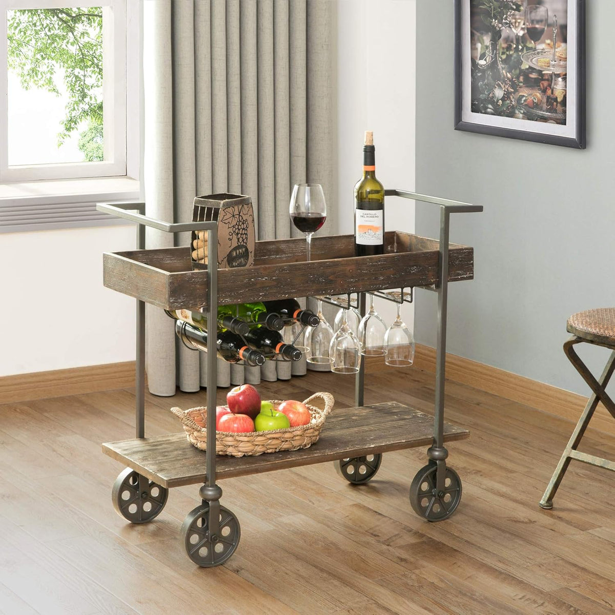 Aged Black Industrial Farmhouse Bar Cart C936550