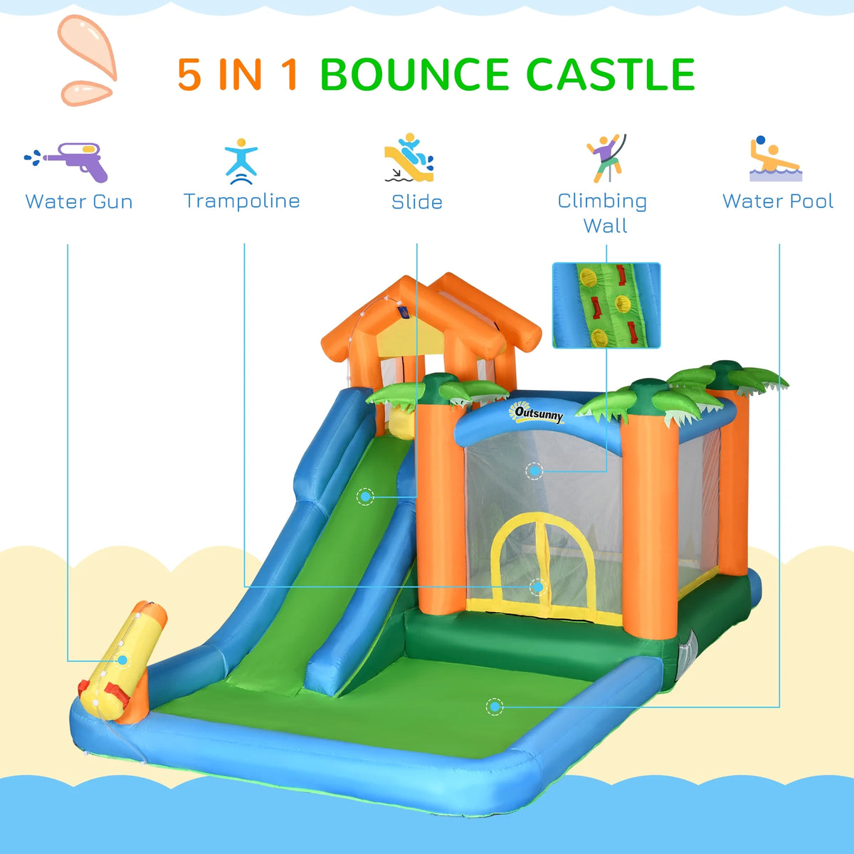 6 in 1 Inflatable Water Slide Jumping Castle with Blower I743