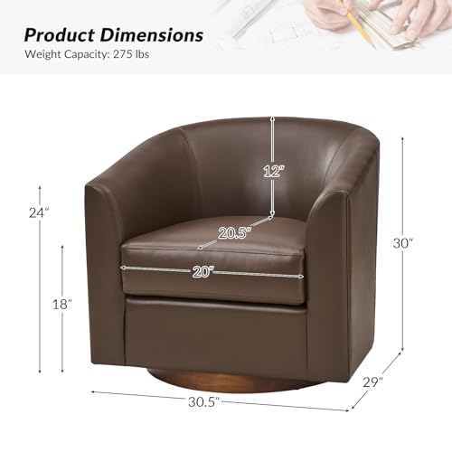 Brown Genuine Leather Swivel Barrel Chair Set of 2 Y55098