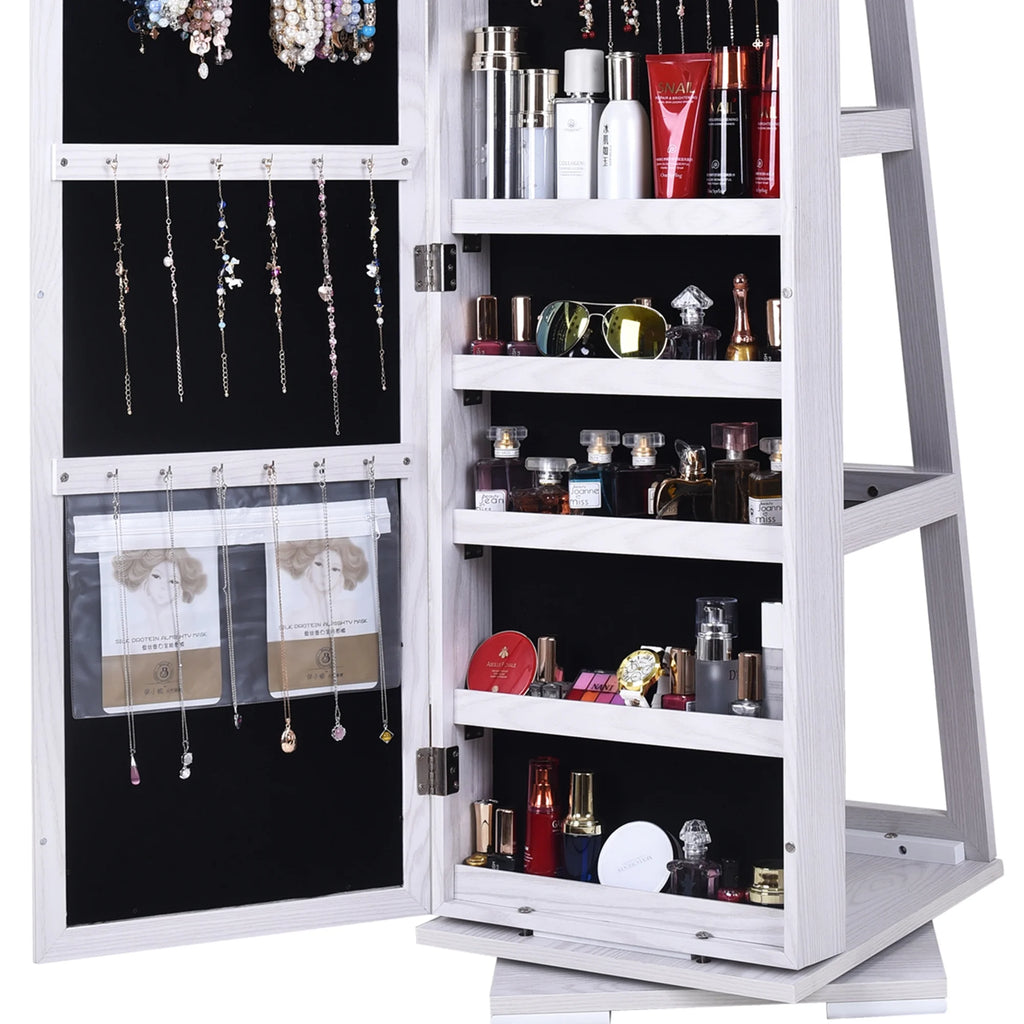 White Rotatable Jewelry Armoire with Full-length Mirror N267
