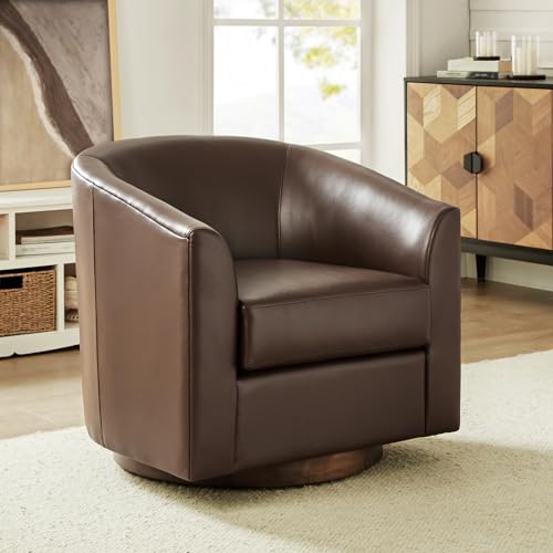 Brown Genuine Leather Swivel Barrel Chair Set of 2 Y55098