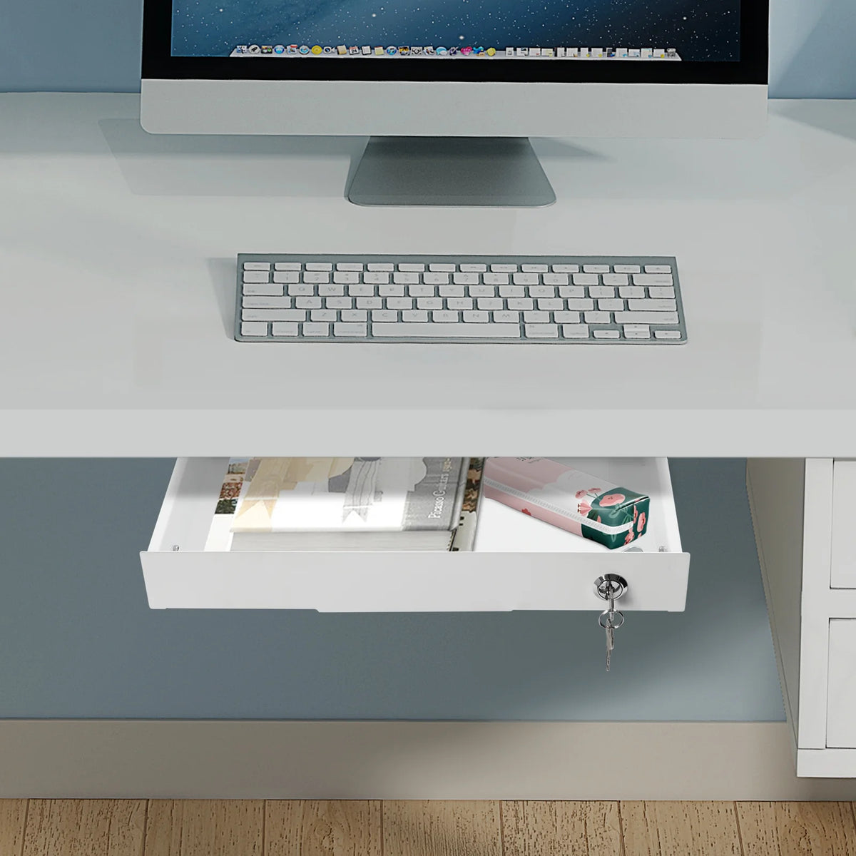 Under Desk Mounted Sliding Pull-out Drawer Storage Organizer N73483