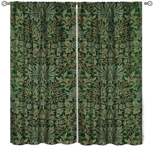 Vintage Green Printed Curtains 42x45 Inch 2 Panels E72900