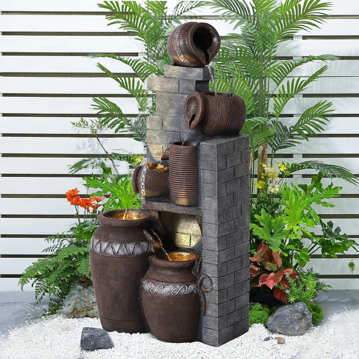 39.3" Outdoor Water Fountain with LED Lights 5 Tiers Cascading Fountain C12191