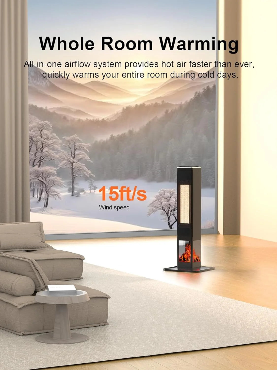 31" Portable Electric Tower Heater with Remote Thermostat 3 Modes 3D Flame V282