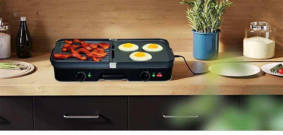 3-In-1 Nonstick Electric Griddle Grill with Reversible Plates K77551