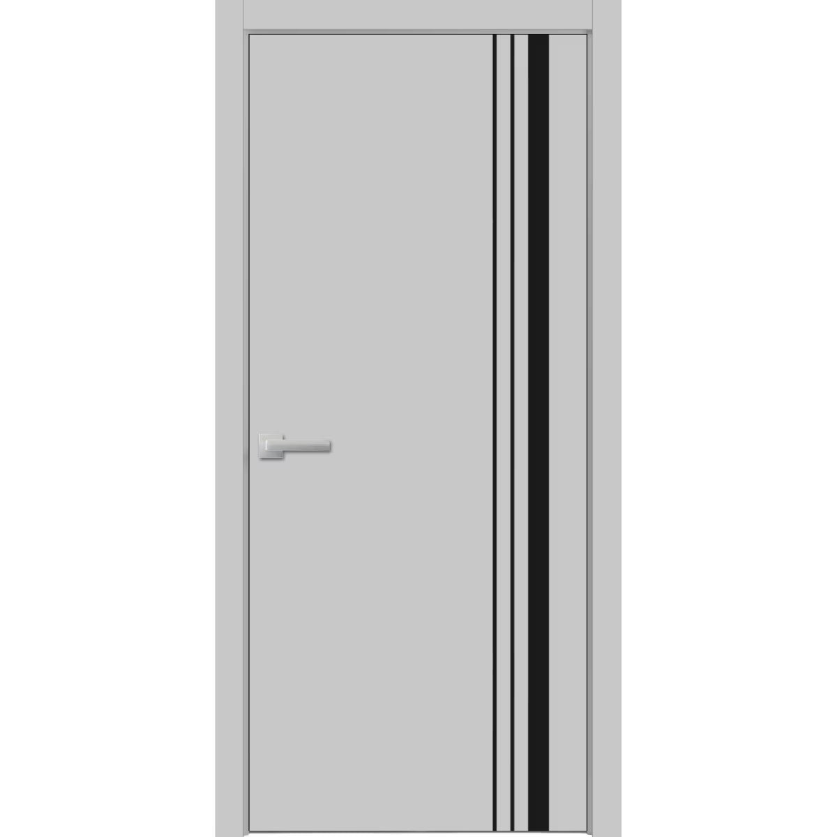 Solid French Door 36 x 84 inches Grey Matte with Frosted Glass Single Regular Panel Frame Trims Handle J368662