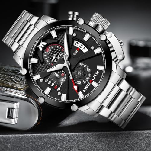 45mm Stainless Steel Chronograph Waterproof Analog Quartz Date Heavy Duty Men's Watch H438597