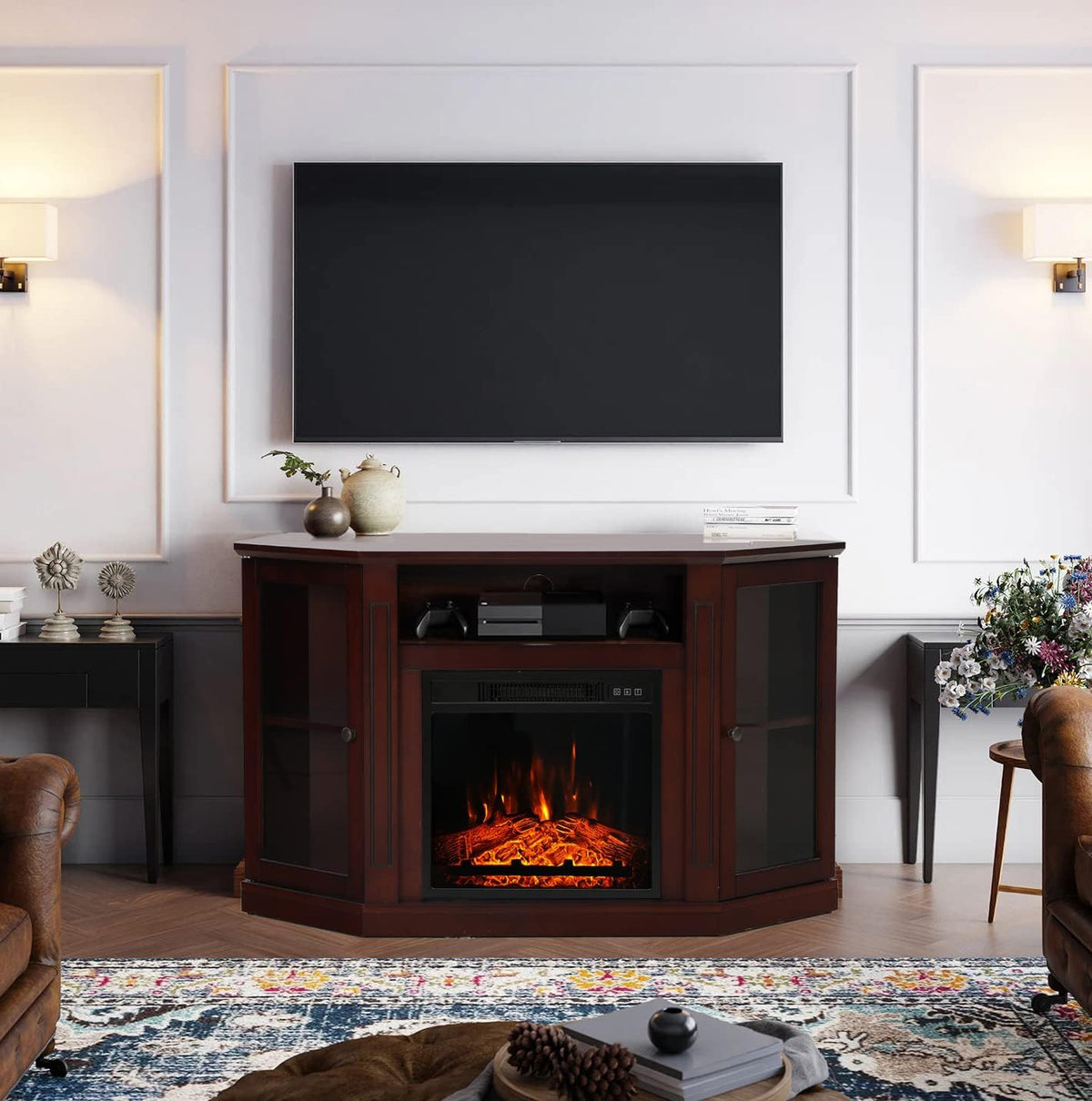 Wooden Mantel Fireplace Cabinet with Storage Shelves T26833