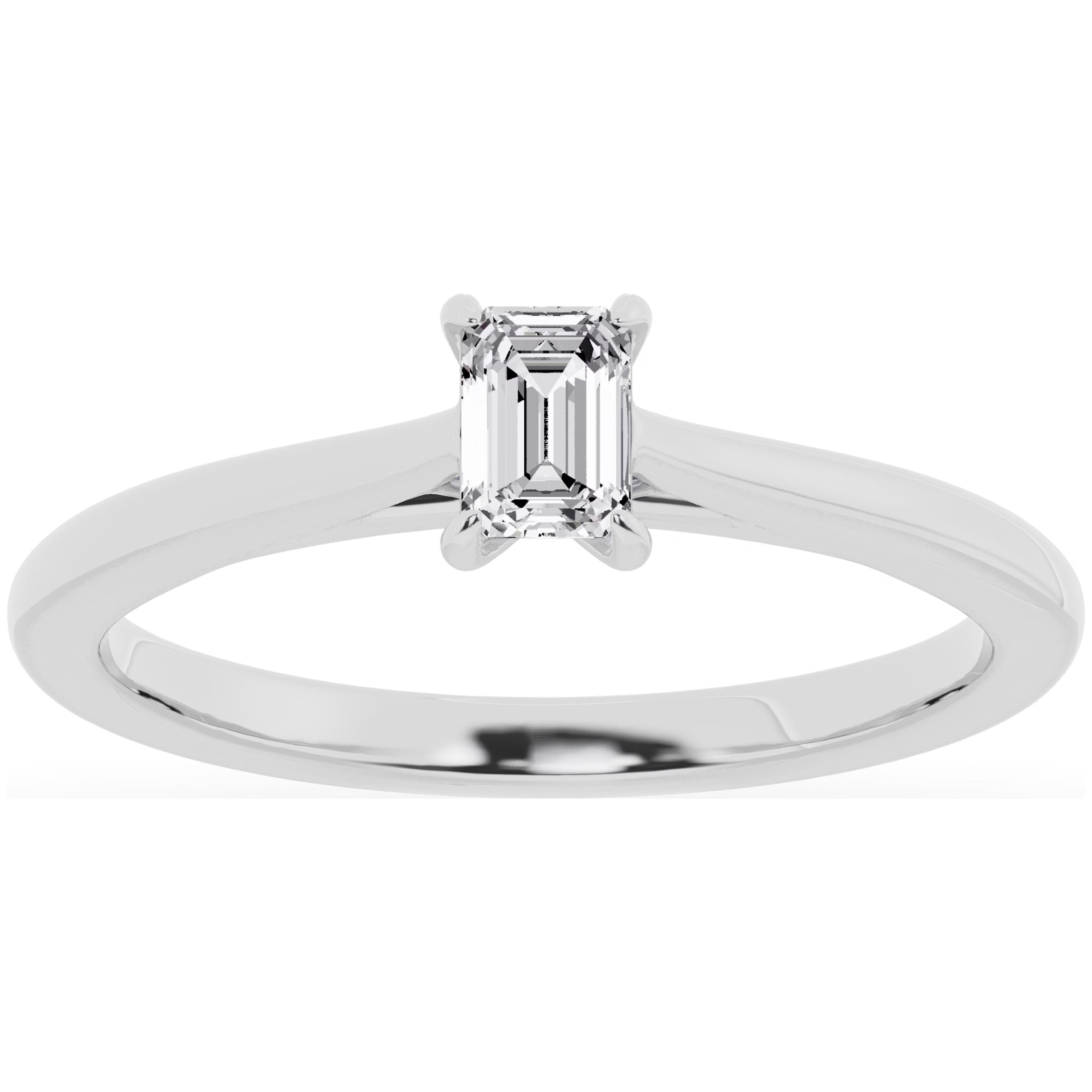 0.33 Carat Solitaire 4-Prong Lab Grown Emerald-Cut Diamond Engagement Ring 10K White Gold R151766