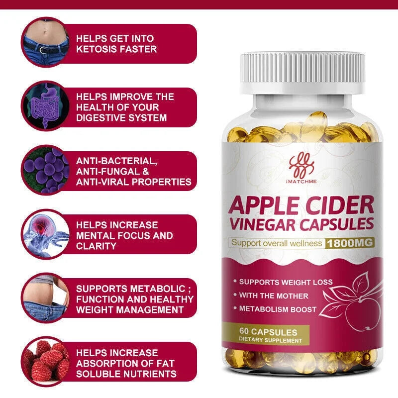 Apple Cider Vinegar Capsules 1800mg 60 Count M915509