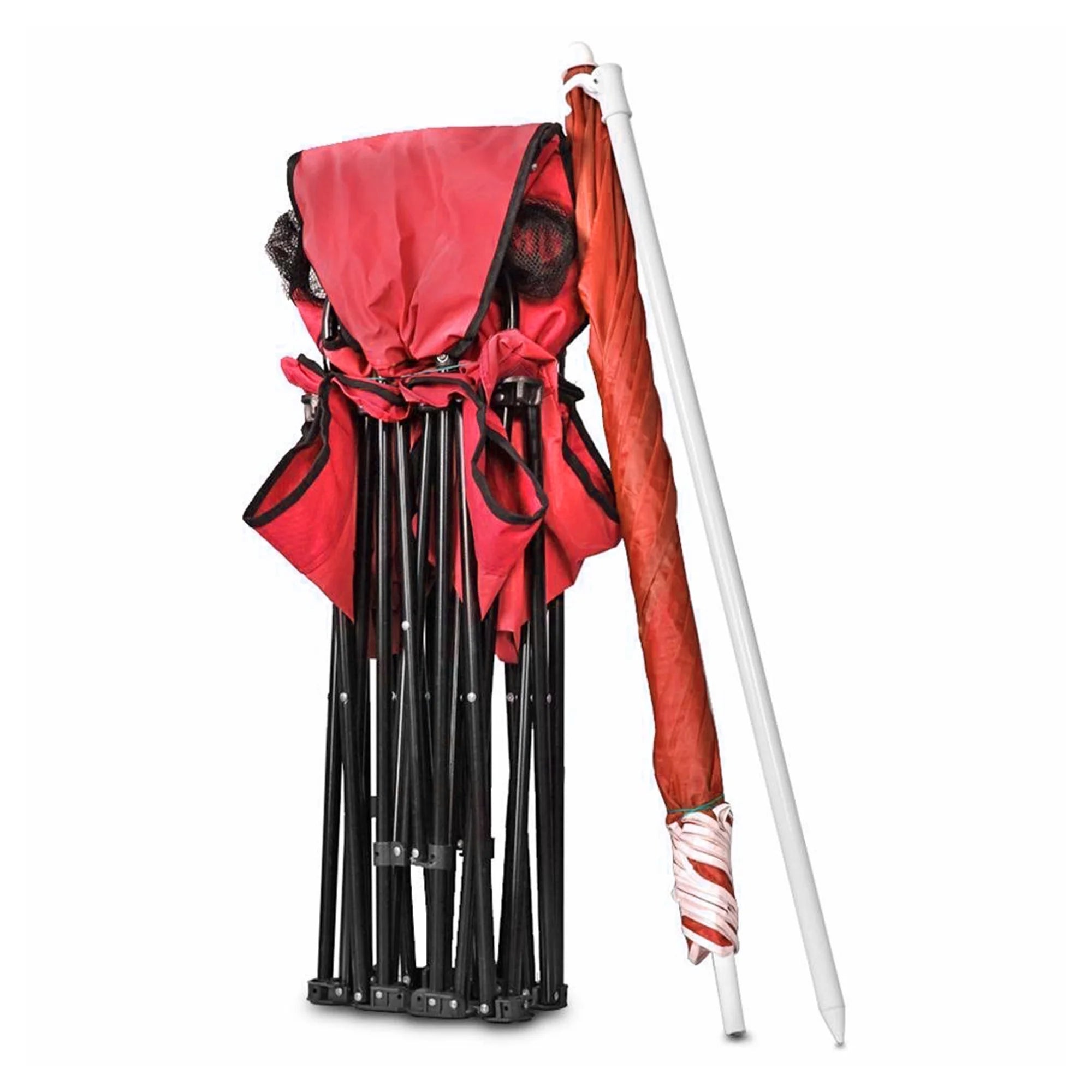 Red Double Folding Camping Chair Set with Shade Umbrella and Cooler Bag D926643