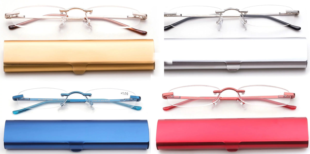 Metal Rectangle Rimless Reading Glasses 4 Pack T358