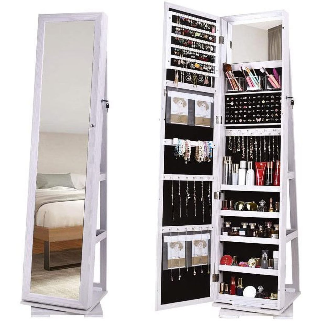 White Rotatable Jewelry Armoire with Full-length Mirror N267